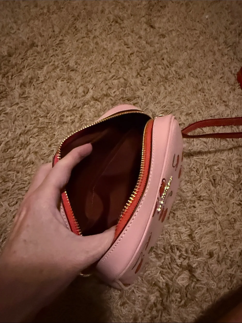 Coach Pink Cherry Print Crossbody with Red Strap